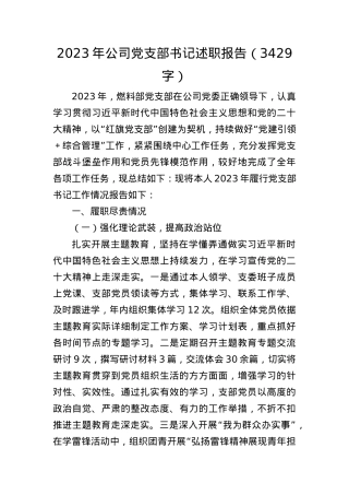 2023年国企党支部书记述职报告.docx