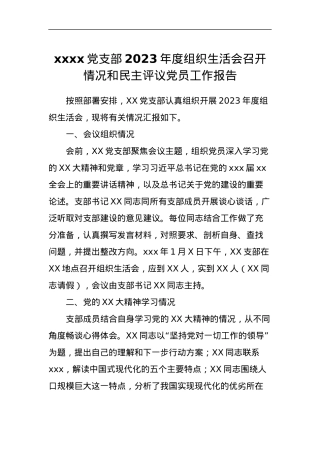 xxxx党支部2023年度组织生活会召开情况和民主评议党员工作报告.docx