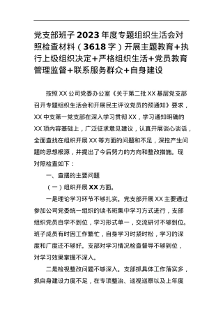 党支部班子2023年度专题组织生活会对照检查材料（开展主题教育+执行上级组织决.docx