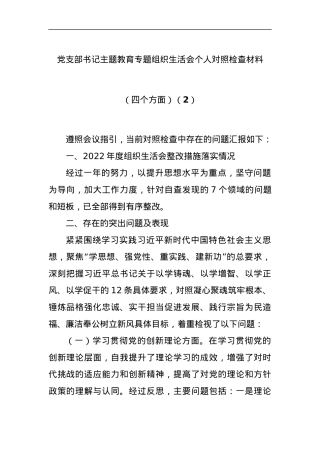 党支部书记主题教育专题组织生活会个人对照检查材料（四个方面）（2）.docx
