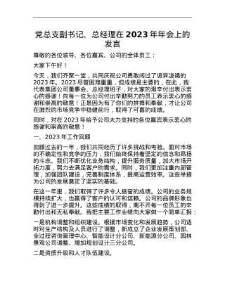 党总支副书记、总经理在2023年年会上的发言.docx