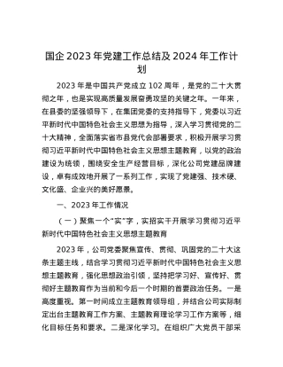 国企2023年党建工作总结及2024年工作计划.docx