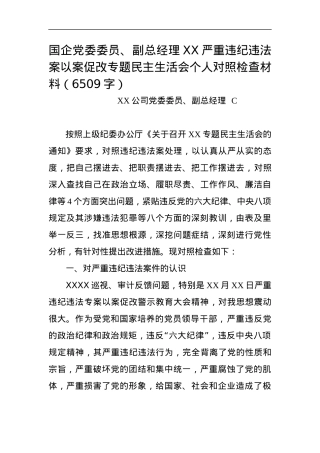 国企党委委员、副总经理XX严重违纪违法案以案促改专题民主生活会个人对照检查材料.docx