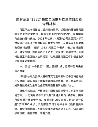 国有企业“1332”模式全面提升党建质效经验介绍材料.docx