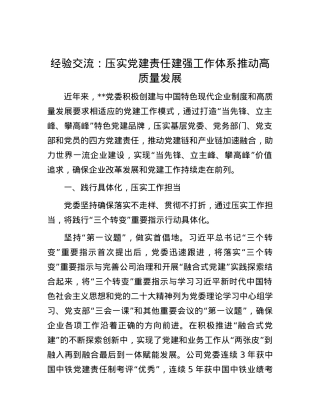 经验交流：压实党建责任  建强工作体系   推动高质量发展.docx