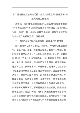 市广播电视台党建做法汇报：抓实“三级五岗”责任清单 构建大党建工作格局.docx