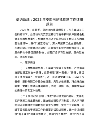 信访系统：2023年支部书记抓党建工作述职报告.docx
