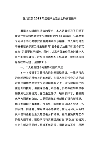 在党支部2023年度组织生活会上的发言提纲.docx