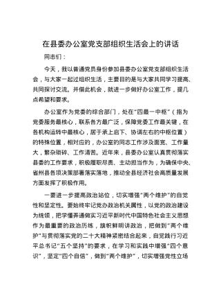 在县委办公室党支部组织生活会上的讲话.docx