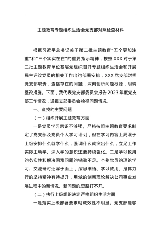 主题教育专题组织生活会党支部对照检查材料.docx