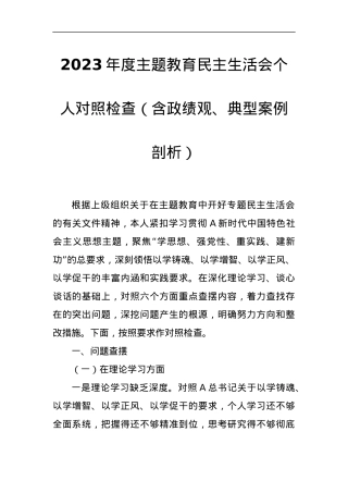2023年度主题教育民主生活会个人对照检查（含政绩观、典型案例剖析）.docx
