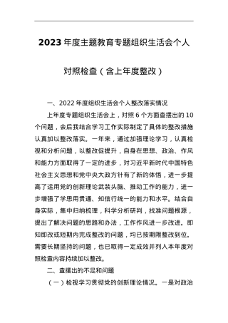 2023年度主题教育专题组织生活会个人对照检查（含上年度整改）.docx