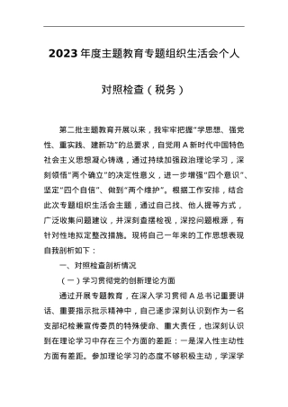 2023年度主题教育专题组织生活会个人对照检查（税务）.docx
