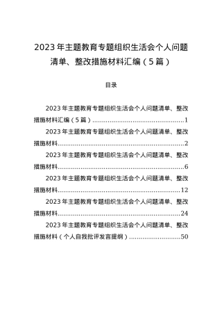 2023年主题教育组织生活会个人问题清单、整改措施材料汇编（5篇）.docx
