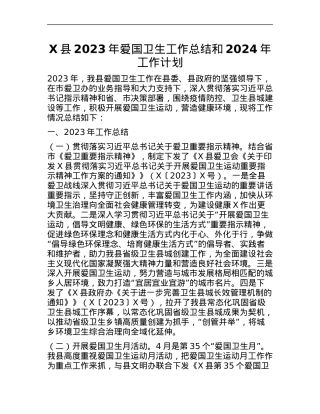 X县2023年爱国卫生工作总结和2024年工作计划.docx
