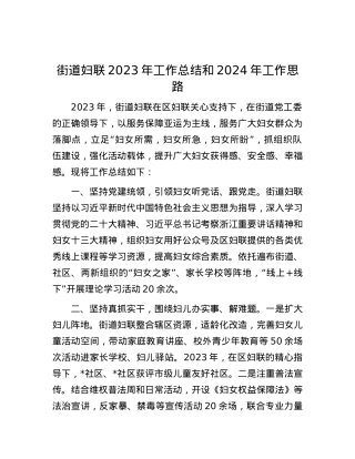 街道妇联2023年工作总结和2024年工作思路.docx