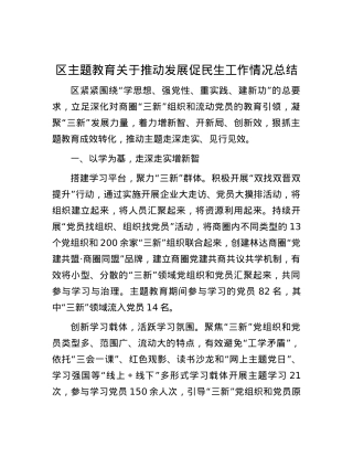区主题教育关于推动发展促民生工作情况总结.docx