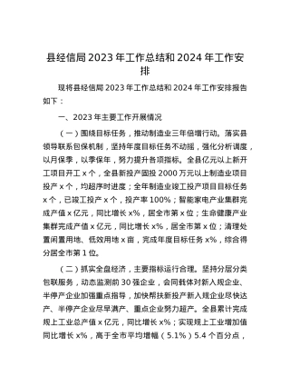县经信局2023年工作总结和2024年工作安排.docx