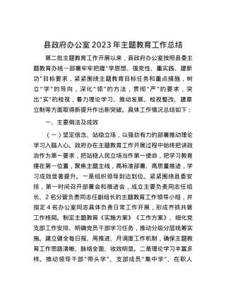 县政府办公室2023年主题教育工作总结.docx