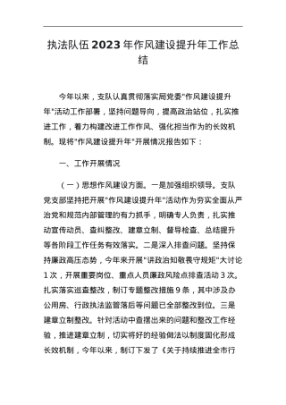 执法队伍2023年作风建设提升年工作总结.docx