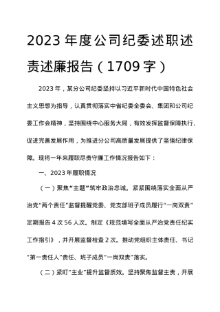 2023年度国企纪委述职述责述廉报告.docx
