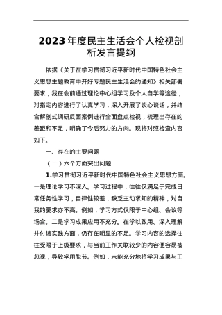 2023年度民主生活会个人检视剖析发言提纲.docx
