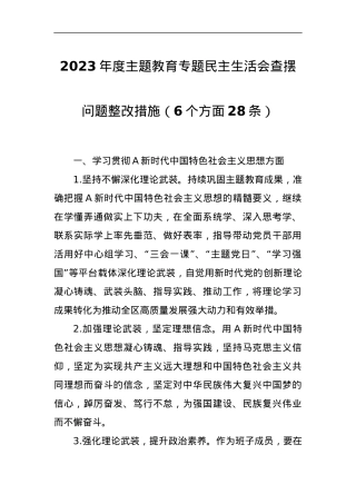 2023年度主题教育专题民主生活会查摆问题整改措施（6个方面28条）.docx