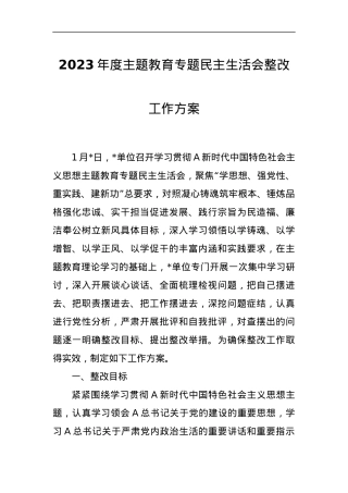 2023年度主题教育专题民主生活会整改工作方案.docx