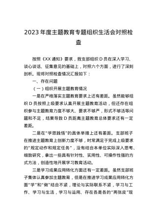 2023年度主题教育专题组织生活会对照检查.docx
