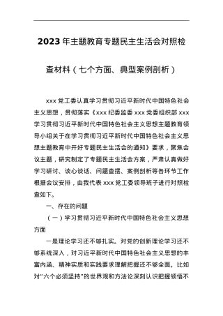 2023年主题教育专题民主生活会对照检查材料（七个方面、典型案例剖析）.docx