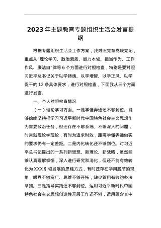 2023年主题教育专题组织生活会发言提纲.docx