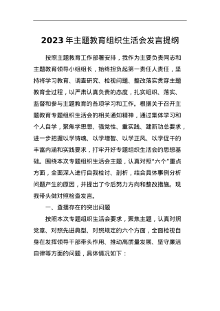 2023年主题教育组织生活会发言提纲.docx