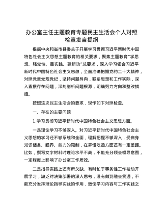 办公室主任主题教育专题民主生活会个人对照检查发言提纲.docx
