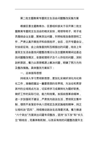 第二批主题教育专题民主生活会问题整改实施方案.docx