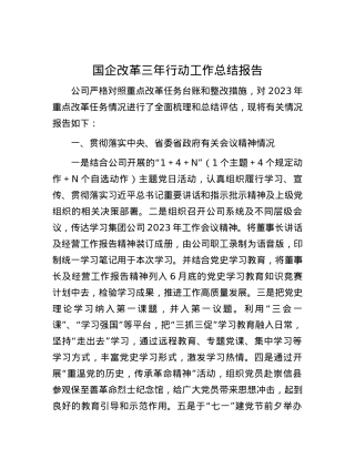 国企改革三年行动工作总结报告.docx