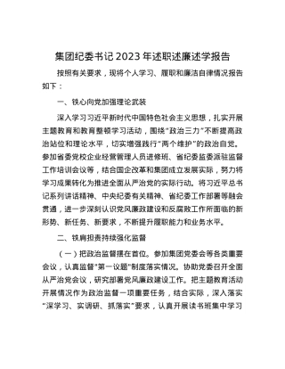 集团纪委书记2023年述职述廉述学报告.docx