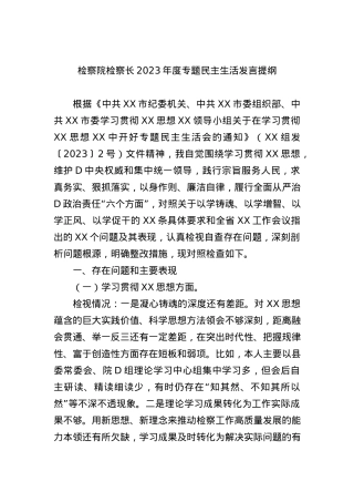 检察院检察长2023年度专题民主生活发言提纲.docx