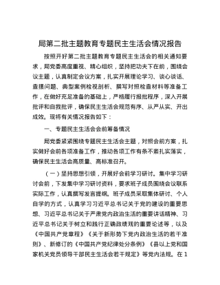 局第二批主题教育专题民主生活会情况报告.docx