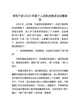 领导干部2023年度个人述职述德述法述廉报告.docx