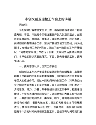 市创文创卫迎检工作会上的讲话.docx