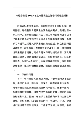 市纪委书记2023年度专题民主生活会对照检查材料.docx