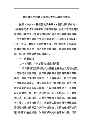 县级领导主题教育专题民主生活会发言提纲.docx
