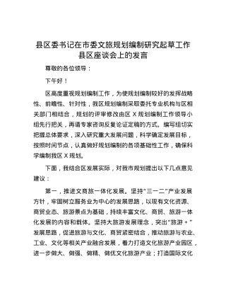 县区委书记在市委文旅规划编制研究起草工作县区座谈会上的发言.docx