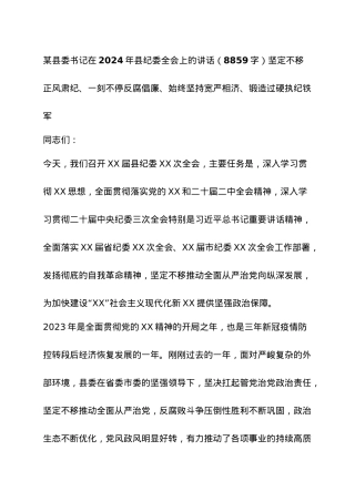 县委书记在2024年县纪委全会上的讲话.docx