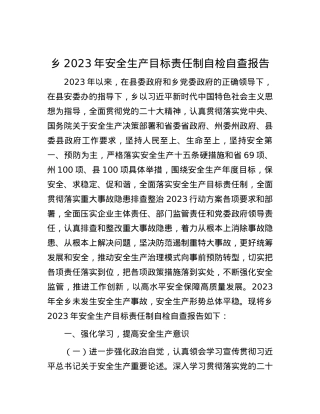 乡2023年安全生产目标责任制自检自查报告.docx