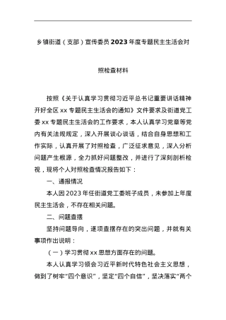 乡镇街道（支部）宣传委员2023年度专题民主生活会对照检查材料.docx