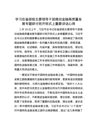 学习在省部级主要领导干部推动金融高质量发展专题研讨班开班式上重要讲话心得.docx