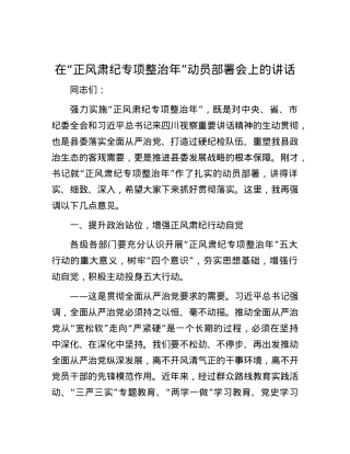 在“正风肃纪专项整治年”动员部署会上的讲话.docx