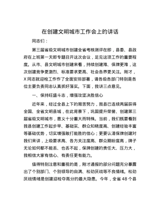 在创建文明城市工作会上的讲话.docx