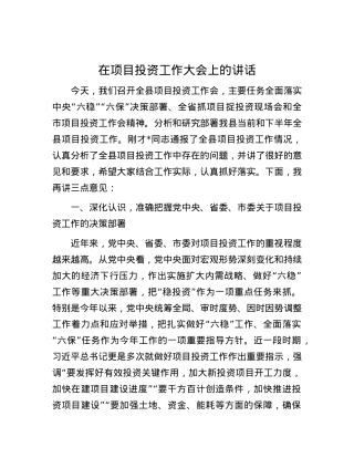 在项目投资工作大会上的讲话.docx